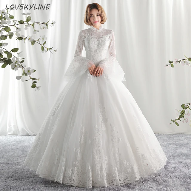 Best Offers Lace Embroidery Flare Sleeve High Neck Muslim Wedding Dresses 2018 New Fashion Princess Appliques Gown Customized Bridal Dress Best Offers Lace Embroidery Flare Sleeve High Neck Muslim Wedding Dresses 2018 New Fashion Princess Appliques Gown Customized Bridal Dress
