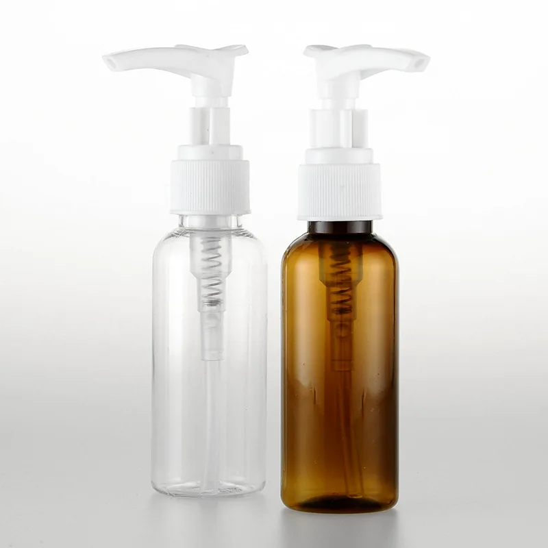 5pcs/set 50ml round shoulder bottle Socket pump Emulsion bottle Transparent blue black brown 4 colors optional Sub-bottle BQ149