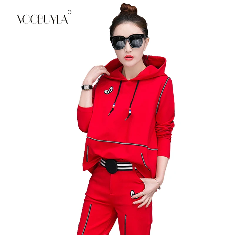 

Voobuyla 2019 Women Two Piece Clothing Set Tracksuit Patchwork Hoodie Sweatshirt Long Pant Jogger Outfit Set Female Sportwear