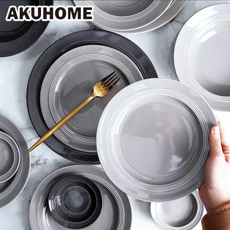 

European Ceramic Round Soup Plate Simple Italian Pasta Dish Plate Straw Hat Tray Steak Plate Western Dishes