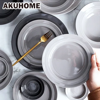 

European Ceramic Round Soup Plate Simple Italian Pasta Dish Plate Straw Hat Tray Steak Plate Western Dishes