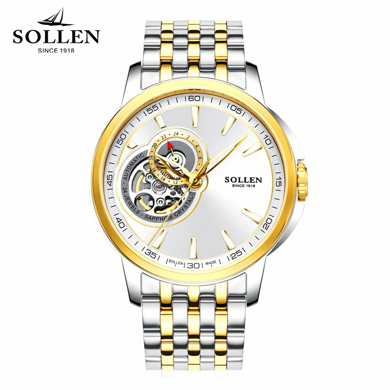 

2017 Luxury Brand SOLLEN Automatic mechanical movement Men watch men All steel strap Business watch Luminous waterproof Clock