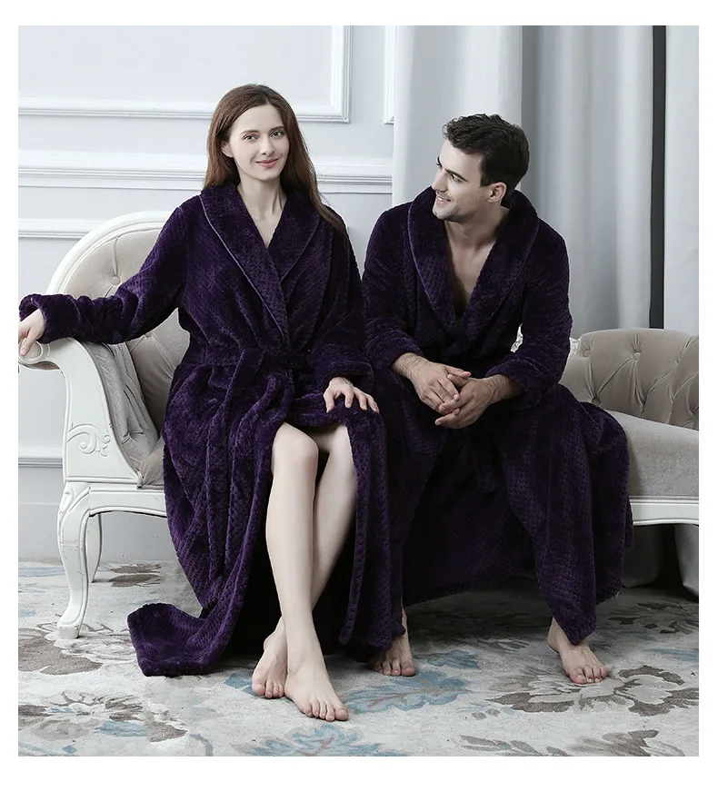 7 Colors Plush robe adult women men pajamas long sleeve lover couples