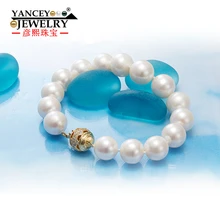 [Продвижение бренда] 11-12 мм белый в форме яркий светильник пресноводный браслет из больших жемчужин, с S925 Серебряный позолоченный браслет с застежкой