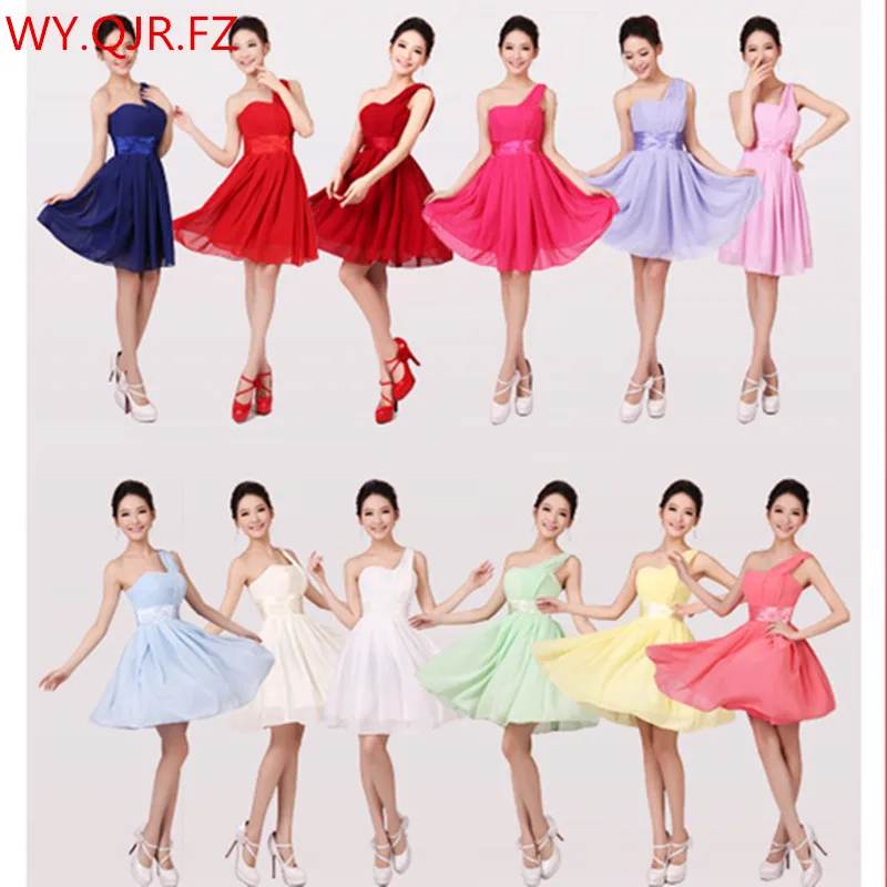 

QNZL3320#Red green blue yellow chiffon short Bridesmaid Dresses wedding party prom dress girl 2019 summer new wholesale Custom