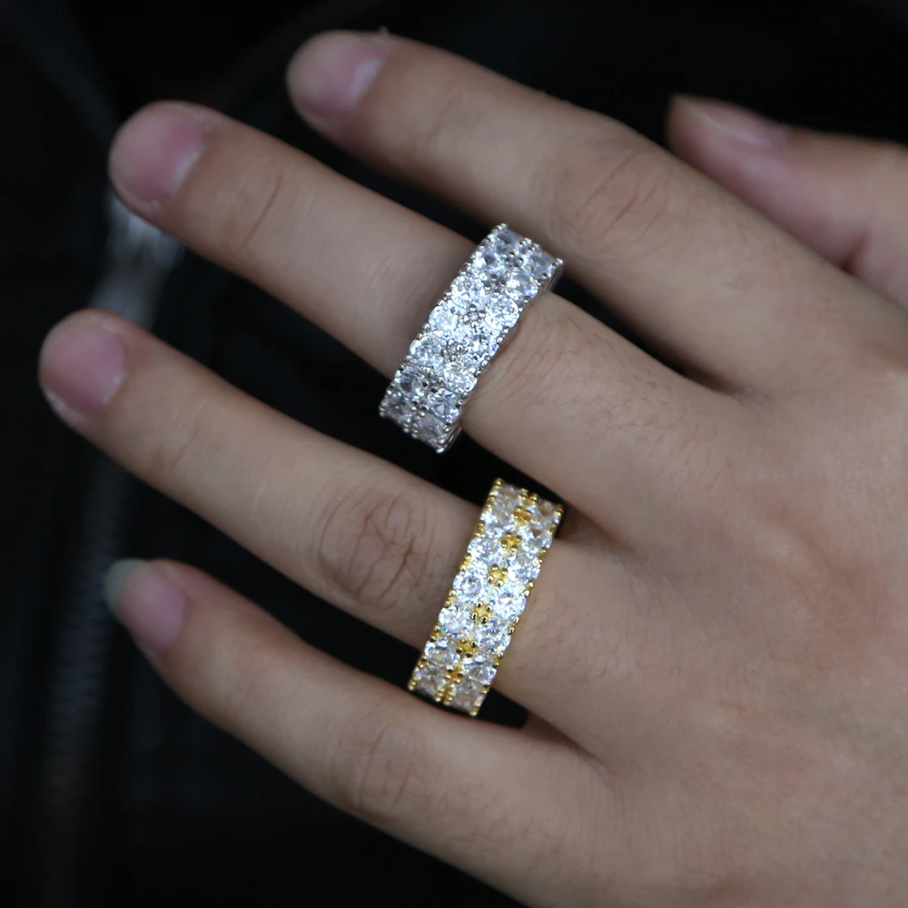 

Gold silver color double raw cz eternity band ring for men boy hip hop bling iced out design prong setting wedding gift rings