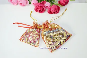 

Jewelry Bags and Packaging Lace Organza Gift Bag Jewelry Draw String red Wedding Candy Bag 100pcs lot 10*10CM free shipping