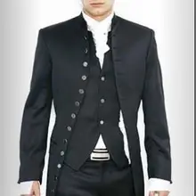 Slim Fit черный воротник-стойка пиджак в стиле ласточкин хвост из шифона и удлиненным шлейфом Сделано высокое качество Fashion4Pieces(jacketpantvesttie) Terno