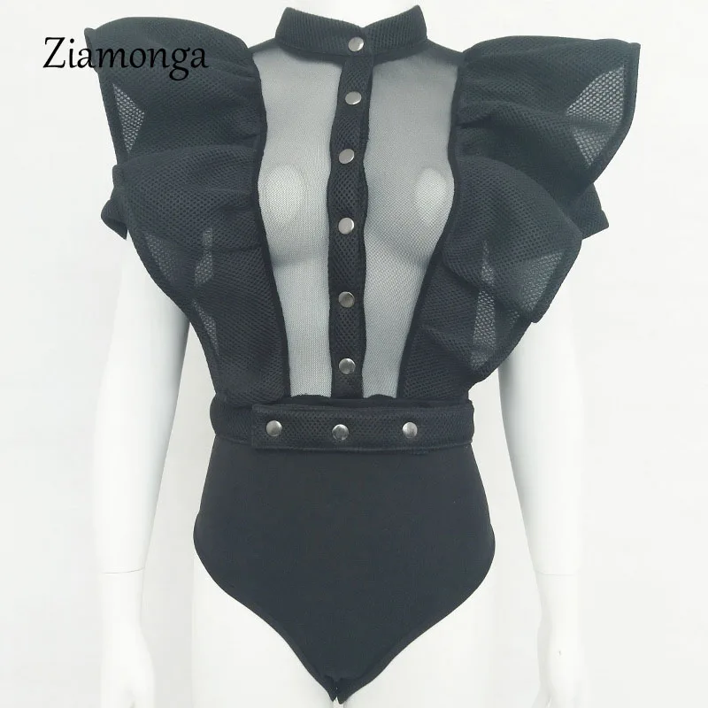 Ziamonga, Элегантная блузка с оборками, повседневная, Пляжная, Blusas, боди, рубашка, женский костюм, бодикон, боди, сексуальный, Mujer Camisas - Цвет: Black