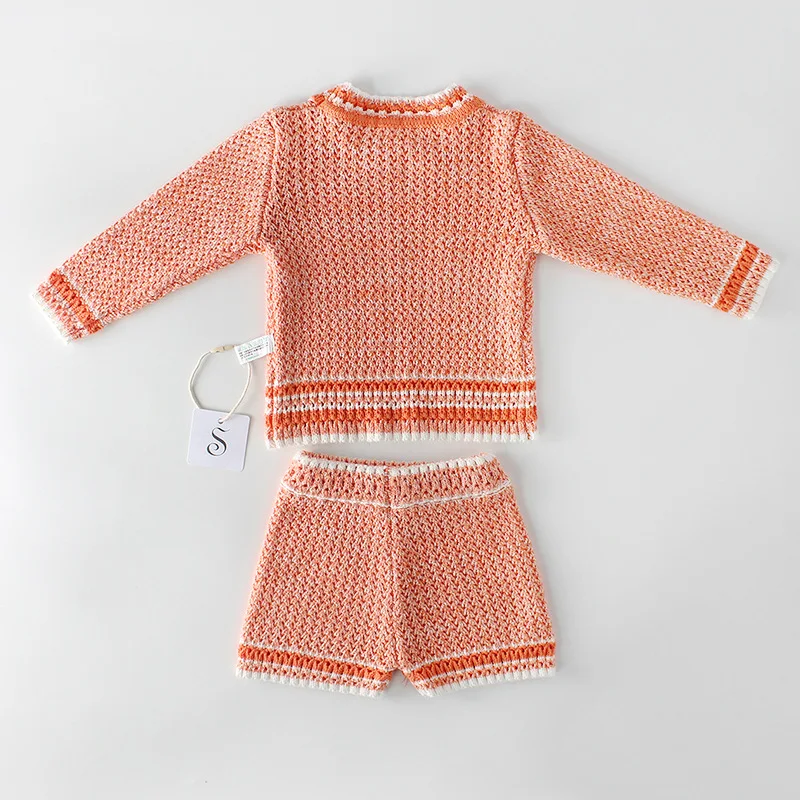 Вязаные комплекты для маленьких девочек и мальчиков Одежда для маленьких мальчиков комплекты детской одежды на осень и зиму вязаный свитер и шорты Комплект для малышей