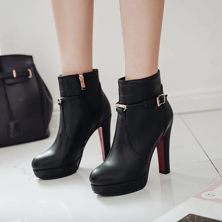 

Big Size 11 12 13 14 15 Side zipper belt buckle boots for round head waterproof platform in Europe and America