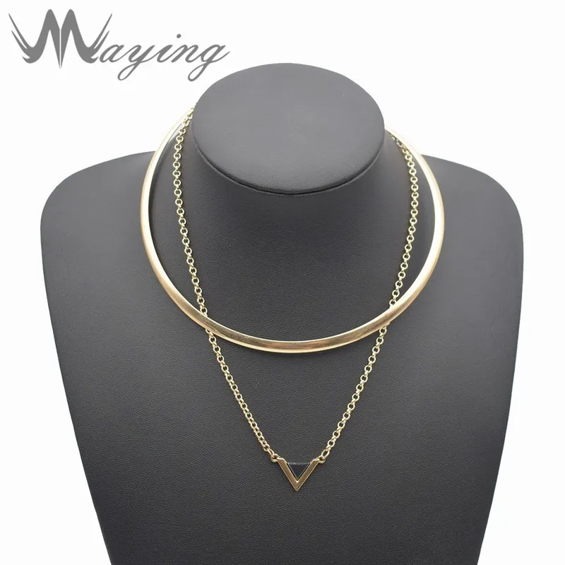 Retro Gold Metal Triangle Geometric Pendant Round Circle Torque