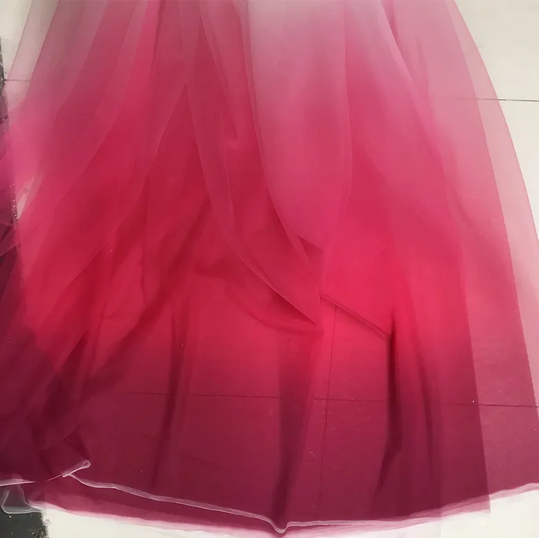 

Rosen Pink Gradient bronzing Hot Film spray powder sequins transparent tulle mesh fabric for dress performance mesh fabric
