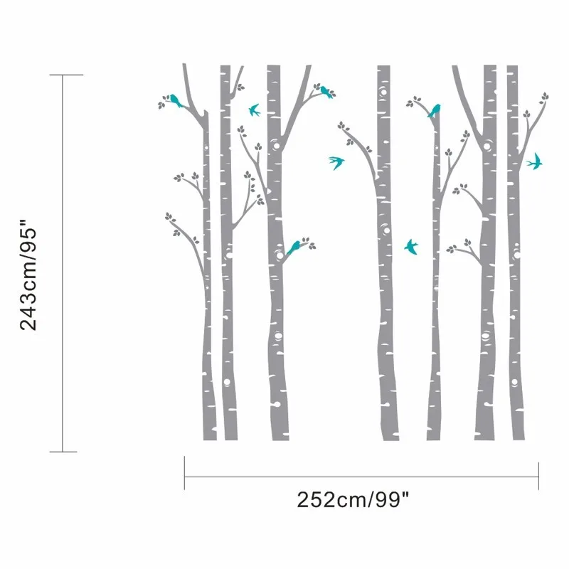 252*243 см березы настенные дерево стена Стикеры Съемный Белый Bbirch стену стены Стикеры s деревья детские номер Декор D501