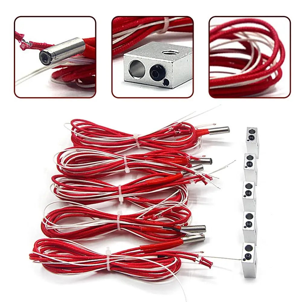 

Tmddotda 3D Printer Accessories 12V40W Heating Tube Heat Pipe Thermistor MK8 Print Head Heating Aluminum Block Accessories