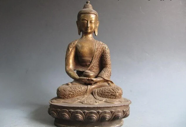 

fast shipping USPS to USA S0175 Tibet Old Copper Bronze Carved lotus flower Bodhisattva Buddha Take Bowl Statue
