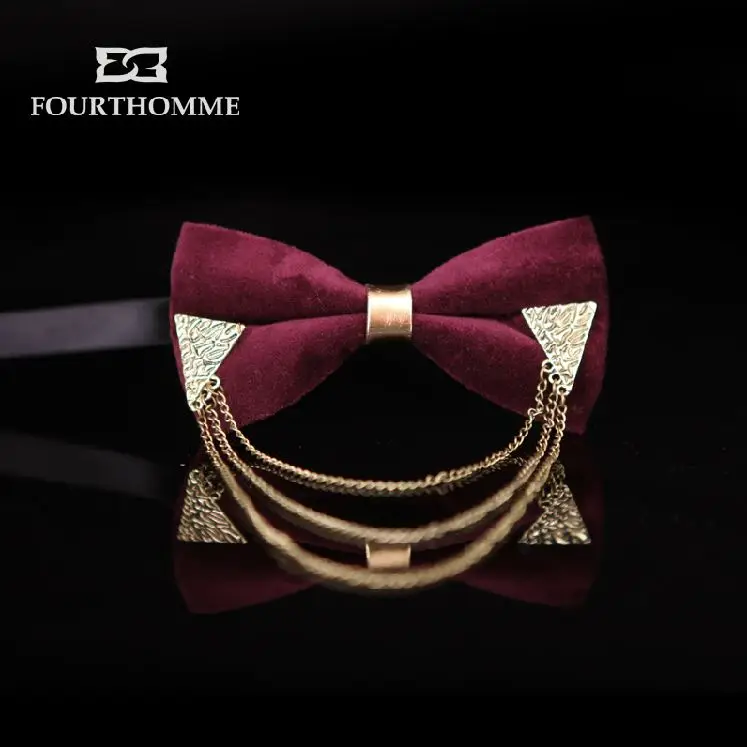 

free shipping fashion new 2017 casual Deluxe Gothic velvet metal chain retro men's male Headdress bow tie wedding neck ties red