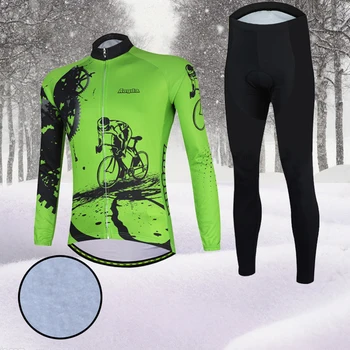 

Aogda 2018 Winter Cycling Wear Long Sleeve Bicycle Jersey Suit Green Cycling Set Men Outdoor Mountain Bike Clothing