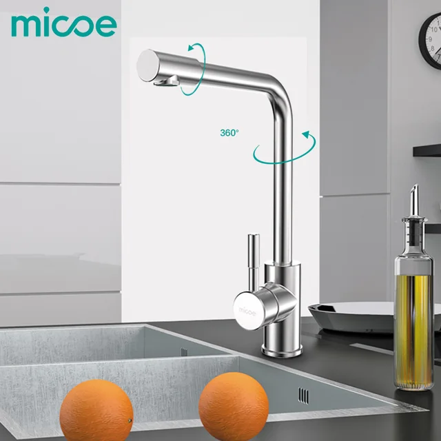 Online Shop MICOE modern kitchen sink faucet single handle hot and cold nanometer torneira 360 swivel 304 stainless steel   sink mixer tap