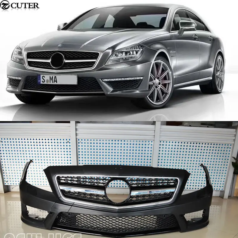 W218 CLS AMG стиль комплект кузова ПУ Неокрашенный фронт бампер задний диффузор капот двигателя для Mercedes Benz W218 CLS350 AMG 10-13