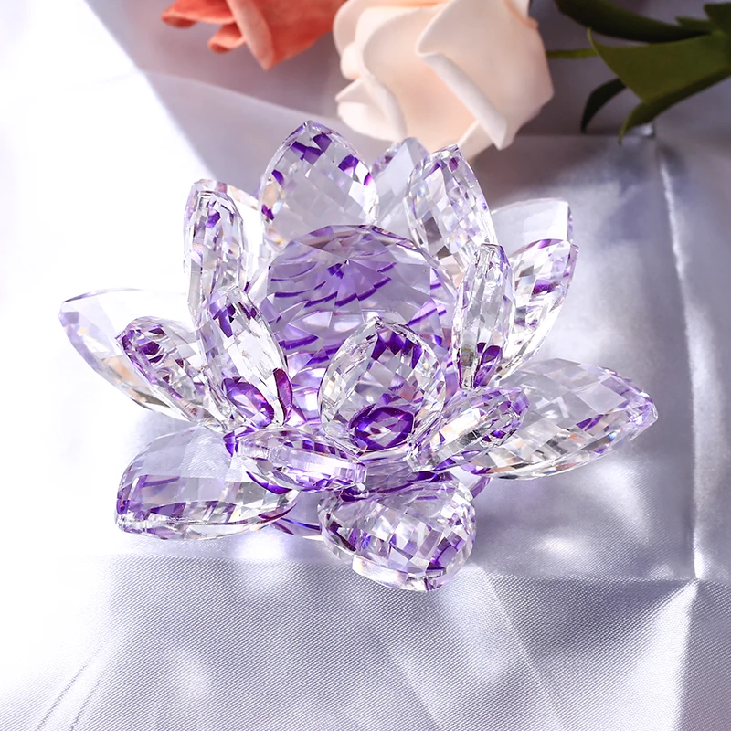 10 CM Crystal Glass Lotus Flower Craft Gift Feng Shui Quartz Crystals Decorative Flowers For Home Wedding Table Decoration