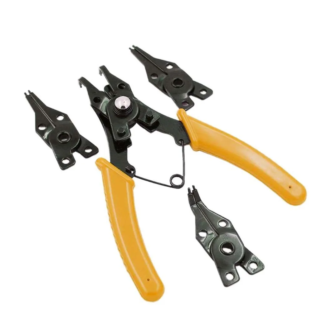 

HUXUAN HOT 1 Set Multifunction Pliers 4 Tips in one Snap-ring Pliers with Circlip E-clip Snap Rings Set Hand Tools 2 Colors