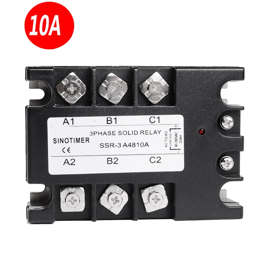 

Sinotimer 10A AC-AC 3 Phase Solid State Relay A4810A Module Switch Relay