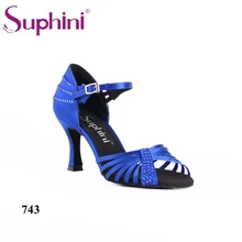 Высокое качество ручной работы Роскошные Синие Suphini Сальса обувь с расклешенным каблуком атласная Suphini онлайн латинские танцевальные туфли
