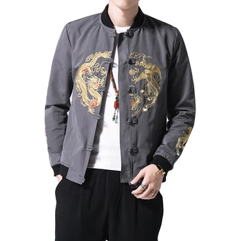 

NEW Jackets Men Soft Embroidery Jackets Windproof Collarless Autumn men's coat outwear Rib sleeve mens Jacket Plus size M-5XL