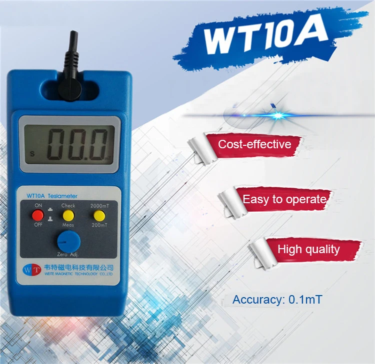 WT10A Magnetometer Surface Magnetic Field Tester Gaussmeter Gigital Gauss Meter Tesla 0~2000mT Fluxmeter Ns function Metal Probe 1