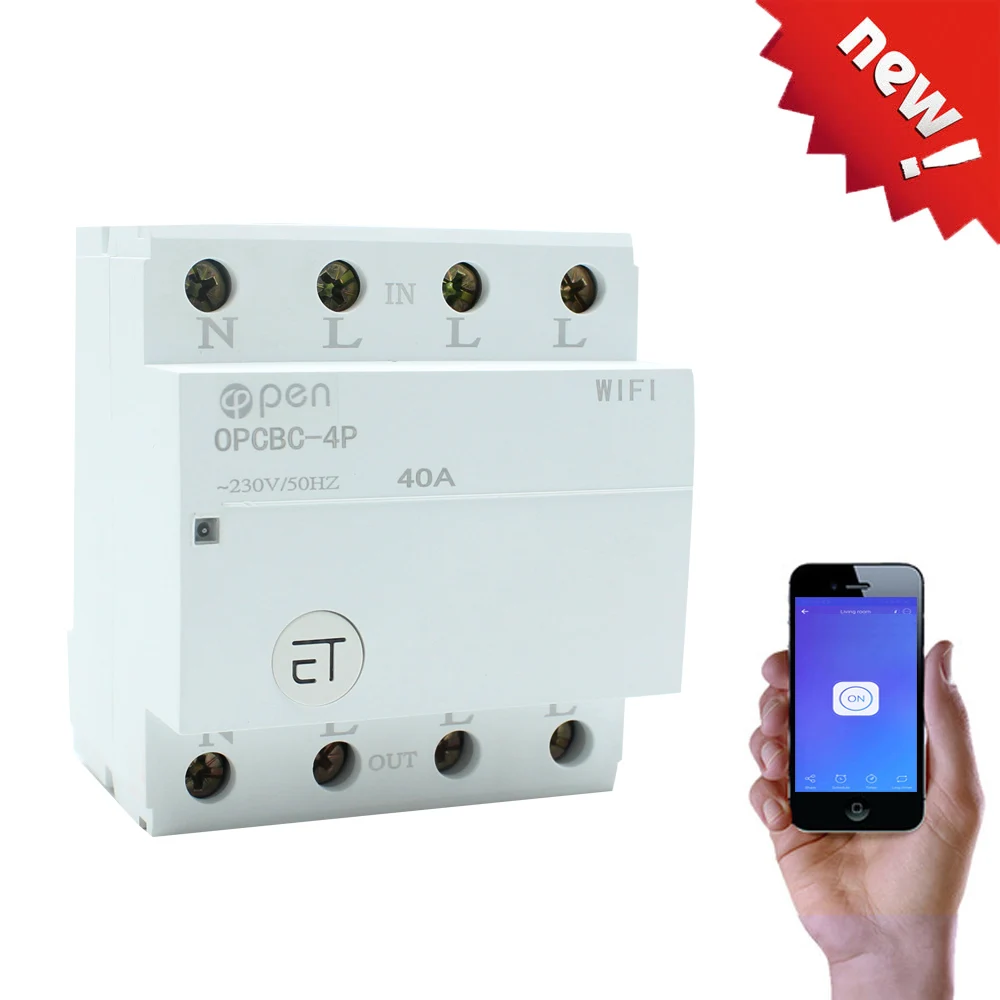 4P 40A Din Rail wifi умный переключатель дистанционного управления с помощью приложения eWeLink для умного дома