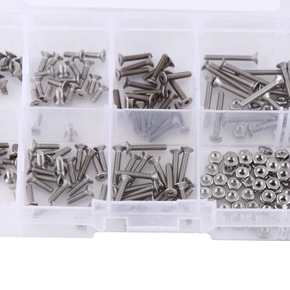 280pcs/Set M2 Screws Nut Stainless Steel SS304 Screws and Nuts Flat Hex
