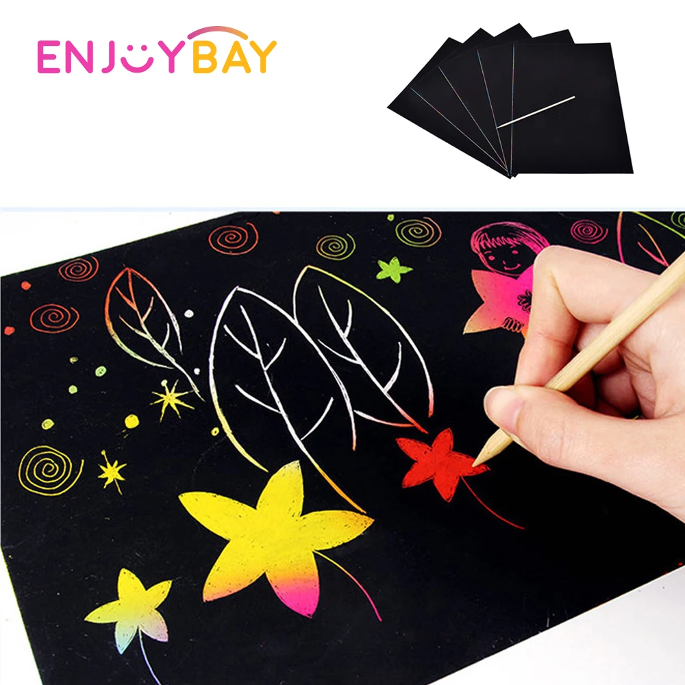 

Enjoybay 10pcs Magic Color Scratch Art Paper 4K 8K 16K Coloring Cards Scraping Drawing Paper Educational Painting Toy for Kids