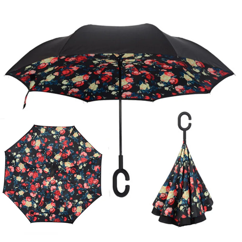 27 цветов C-Hook ветрозащитный обратный складной зонт для автомобиля с длинным хвостовиком перевернутый двойной слой защита от дождя Зонт Прямая - Цвет: as pic
