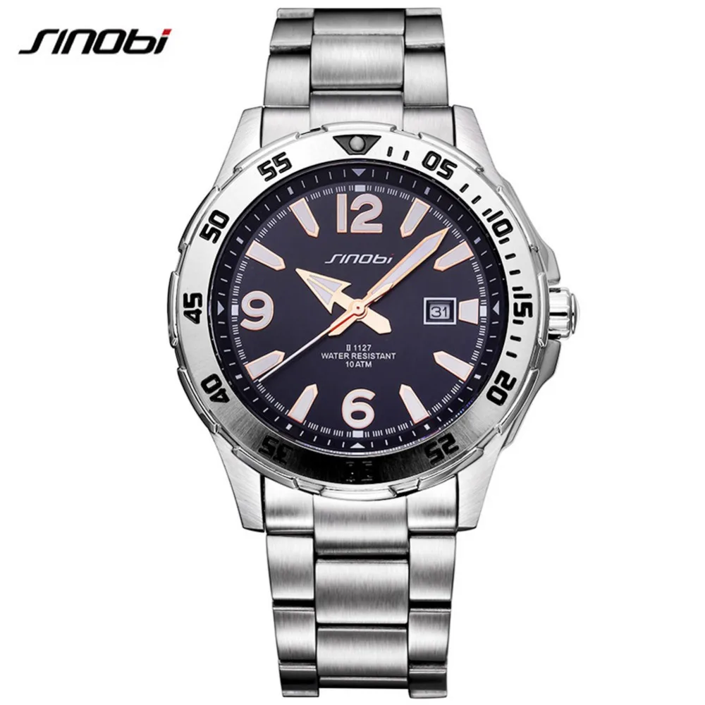 

SINOBI Luxury Brand Watches Men's Stainless Steel Quartz Watch Aotu Date 2016 Luminous Males Geneva Wristwatch for Man