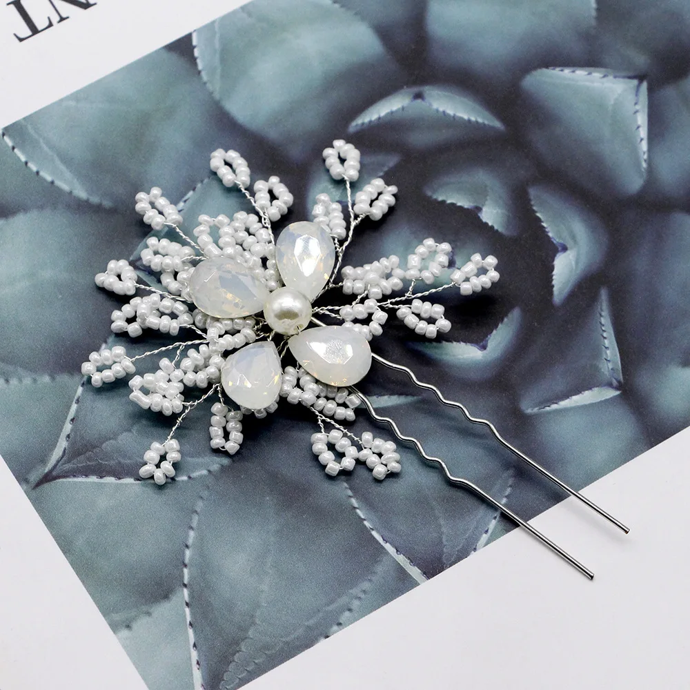 Korean Sweet Romantic Bride Handmade Beaded Flower Hairpin Wedding