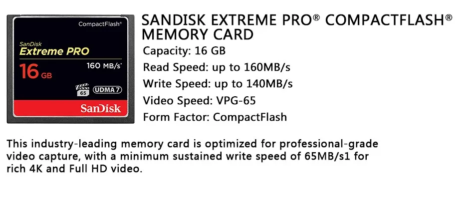 Карта памяти SanDisk Extreme Pro Compact Flash CF объемом 128 ГБ, 32 ГБ, 64 ГБ, 256 ГБ, 160 Мб, 32 ГБ, 64 ГБ, 128 ГБ, флеш-карта, карта памяти Carte Memoire