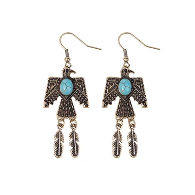 Banny Pink Indian Tibetan Tribal Eagle Pendant Dangle Earrings For Women Gyspy Statement Drop Earrings Stone Peace Bird Earrings - Metal Color: Vintage Gold