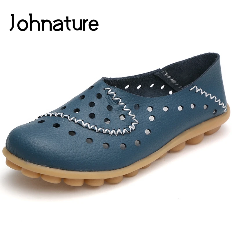 Женские лоферы с круглым носком Johnature дышащие из натуральной кожи на мягкой