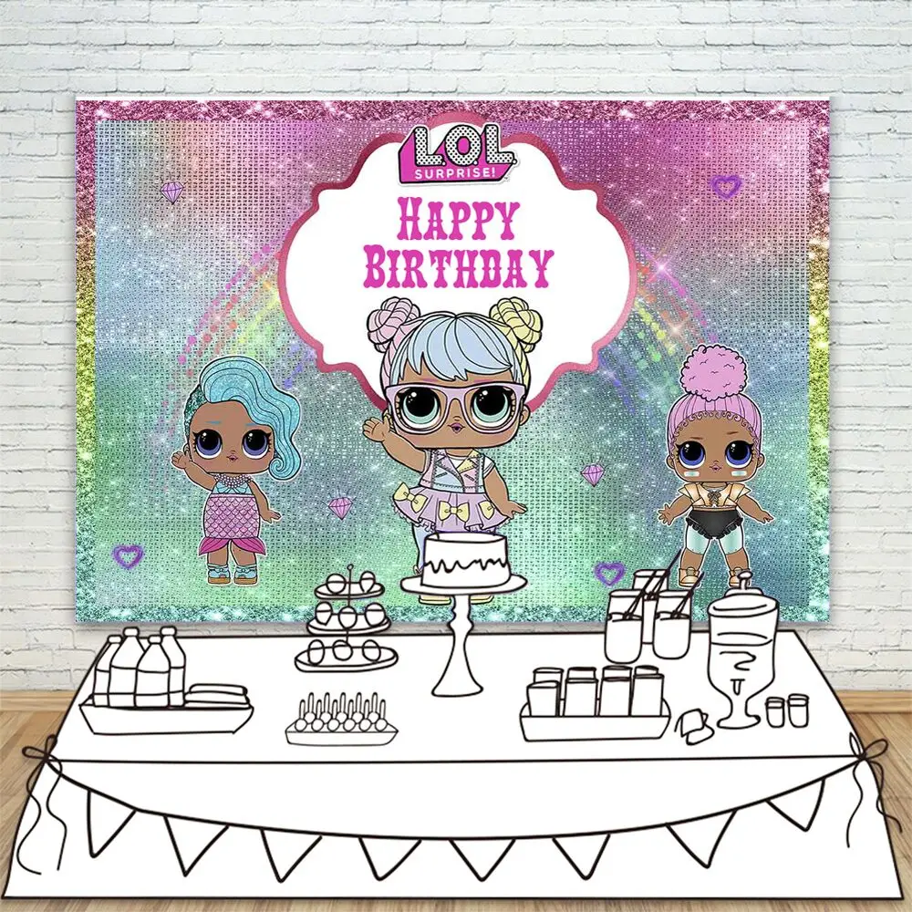 

Photocall Surprise Baby Dolls Princess Backdrop Glitter Paillette Photo Background For Kids Girls Happy Bithday Party Decor