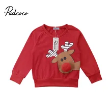 PUDCOCO/новейшие рождественские детские хлопковые топы с оленем для маленьких мальчиков и девочек; свитера; Повседневная Рождественская одежда; 1-4T