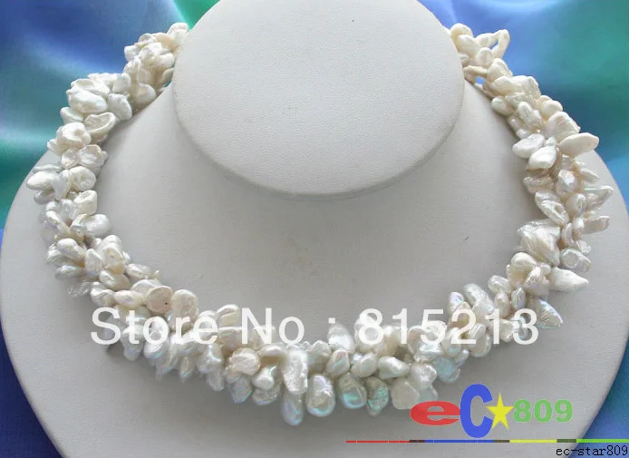 

N884 3ROW 7MM WHITE BAROQUE KESHI REBORN PEARL NECKLACE % Discount AAA