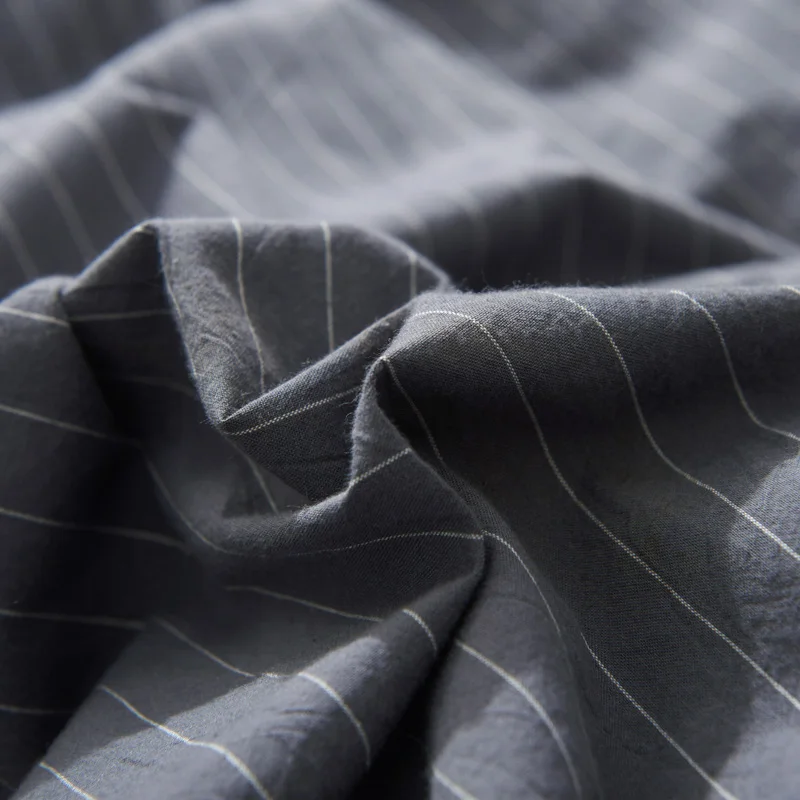 Темно-серого цвета в полоску в японском стиле милые мягкие хлопок мыть хлопок 3/4 шт комплекты постельного белья(пододеяльник+ Плоский лист+ наволочка