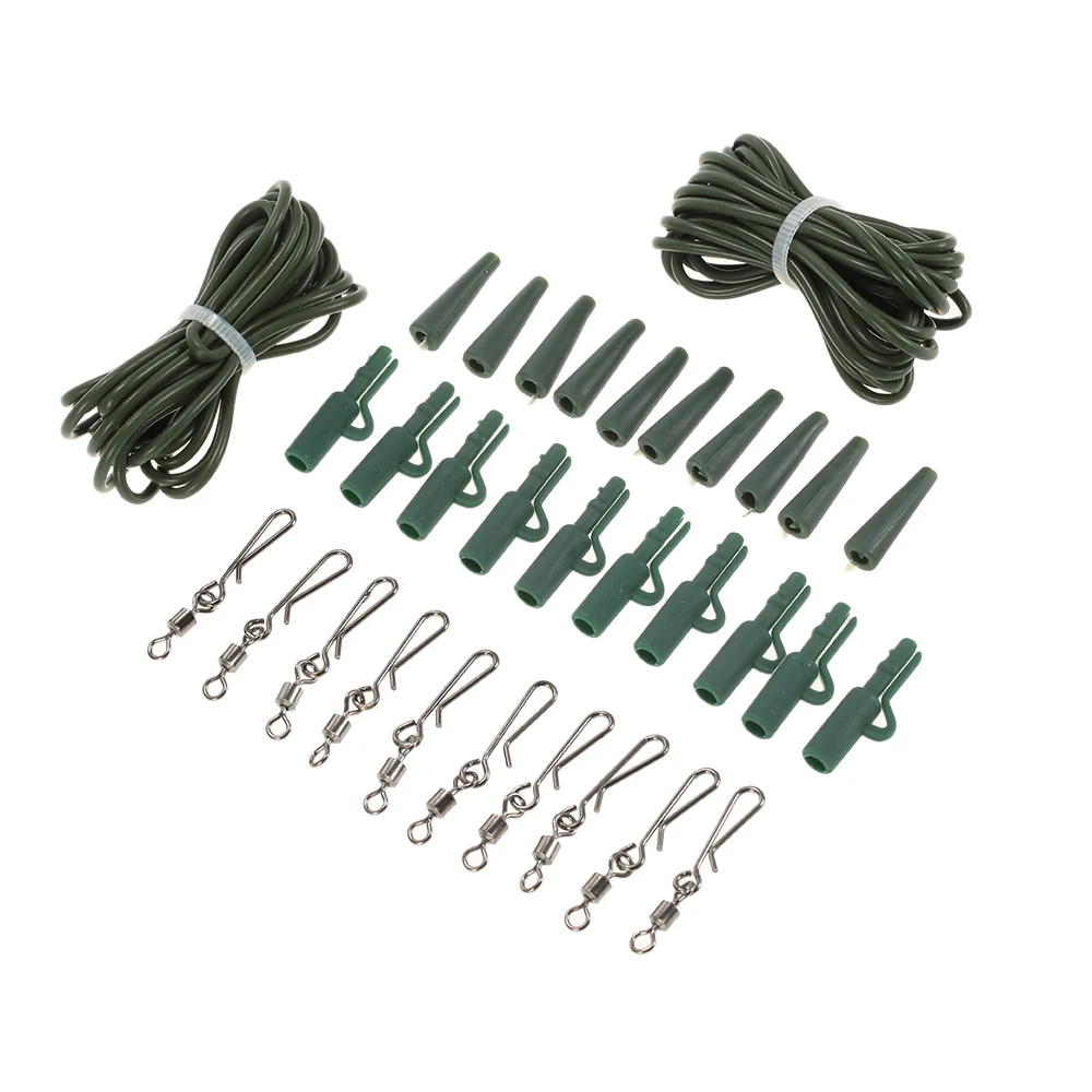 

32pc Carp Fishing tackle box Hair Rig Combo box Accessories Hooks Rubber Tubes Swivels Beads Sleeves Stoppers