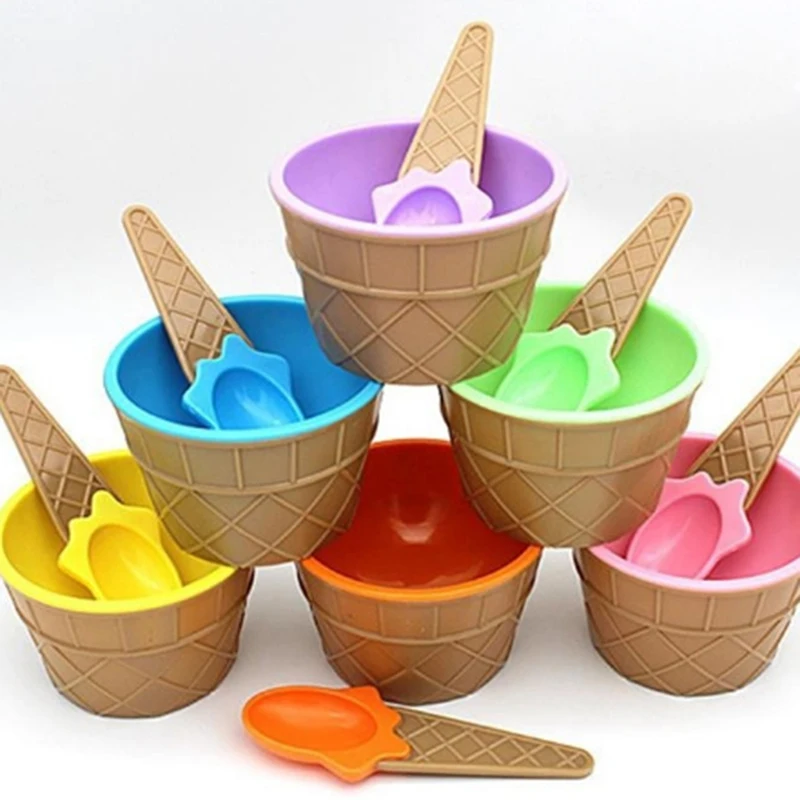 

1PC Ice Cream Bowls Ice Cream Cup Couples Bowl Kids Gifts Dessert Container Holder With Spoon Best Children Gift
