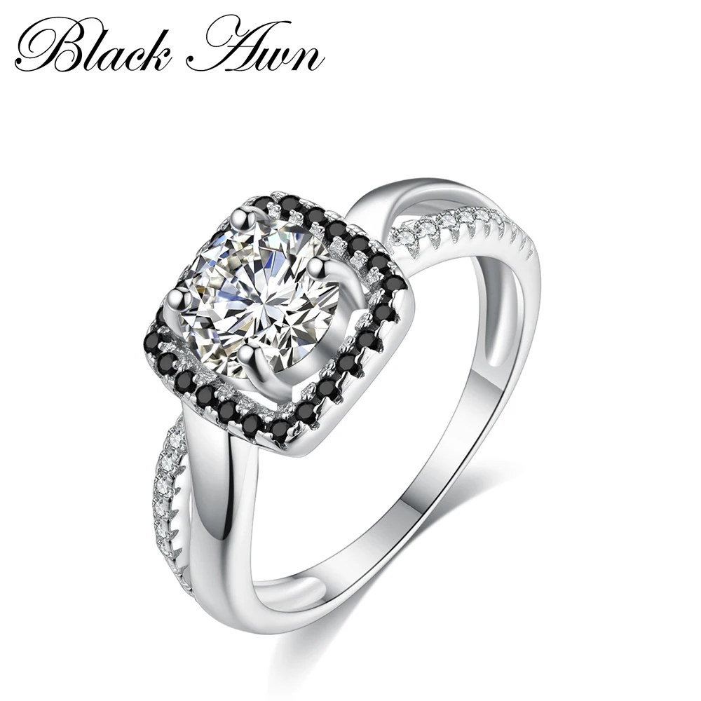 BLACK AWN 2019 New Genuine 100% Sterling 925 Silver Jewelry Square Engagement Rings for Women Gift C261 | Украшения и аксессуары
