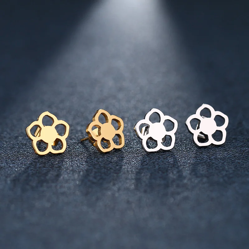 CACANA Stainless Steel Stud Earring For Women Man Flower Gold And Silver Color Lover's Engagement Jewelry Drop Shipping