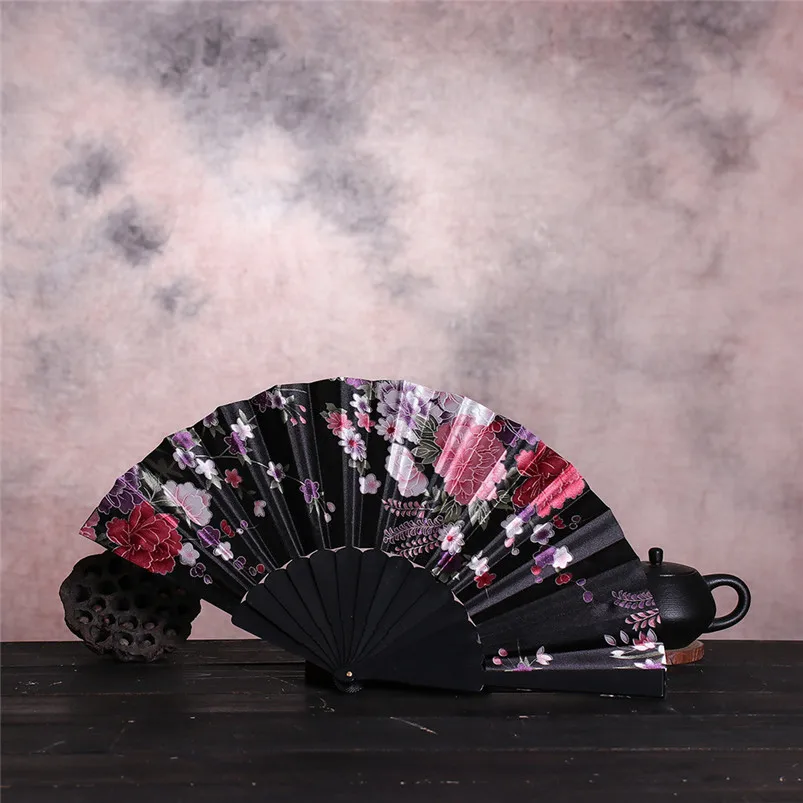 Best 8 Colors Chinese Style folding fan Dance Wedding Party Lace Silk Folding Hand Held Flower Fan hot sale folding fan funda H18
