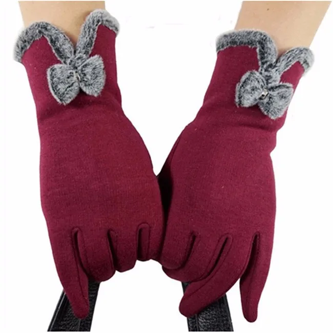 Полный Палец Смартфон сенсорные GlovesBow теплая шерсть мягкая Экран сенсорные перчатки женские Для женщин перчатки, зимние перчатки