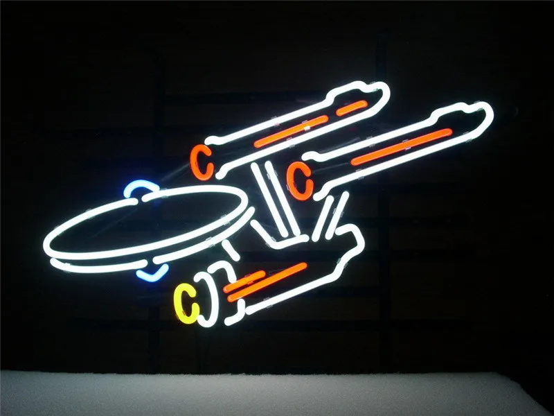 

NEON SIGN NEW STAR TREK ENTERPRISE SPACE SHIP Signboard REAL GLASS BEER BAR PUB display christmas Light Signs 17*14"